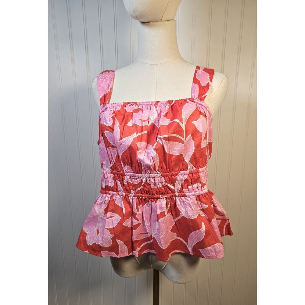 Gap Floral Smocked Cropped Square Neck Top Women’s Size M‎ NWT Tropical